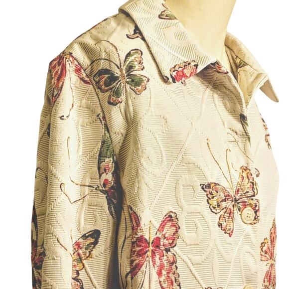 Alfred Dunner Butterfly Jacket Plus Sz 16 Ivory Brocade Textured Cottage Career - Picture 16 of 16